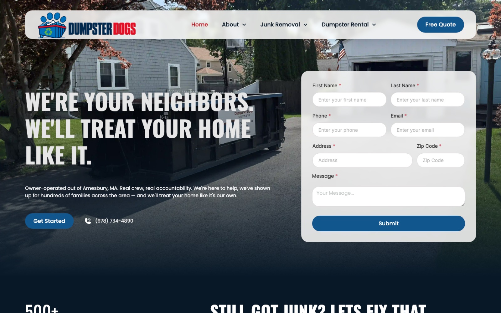 Dumpster Dogs website homepage