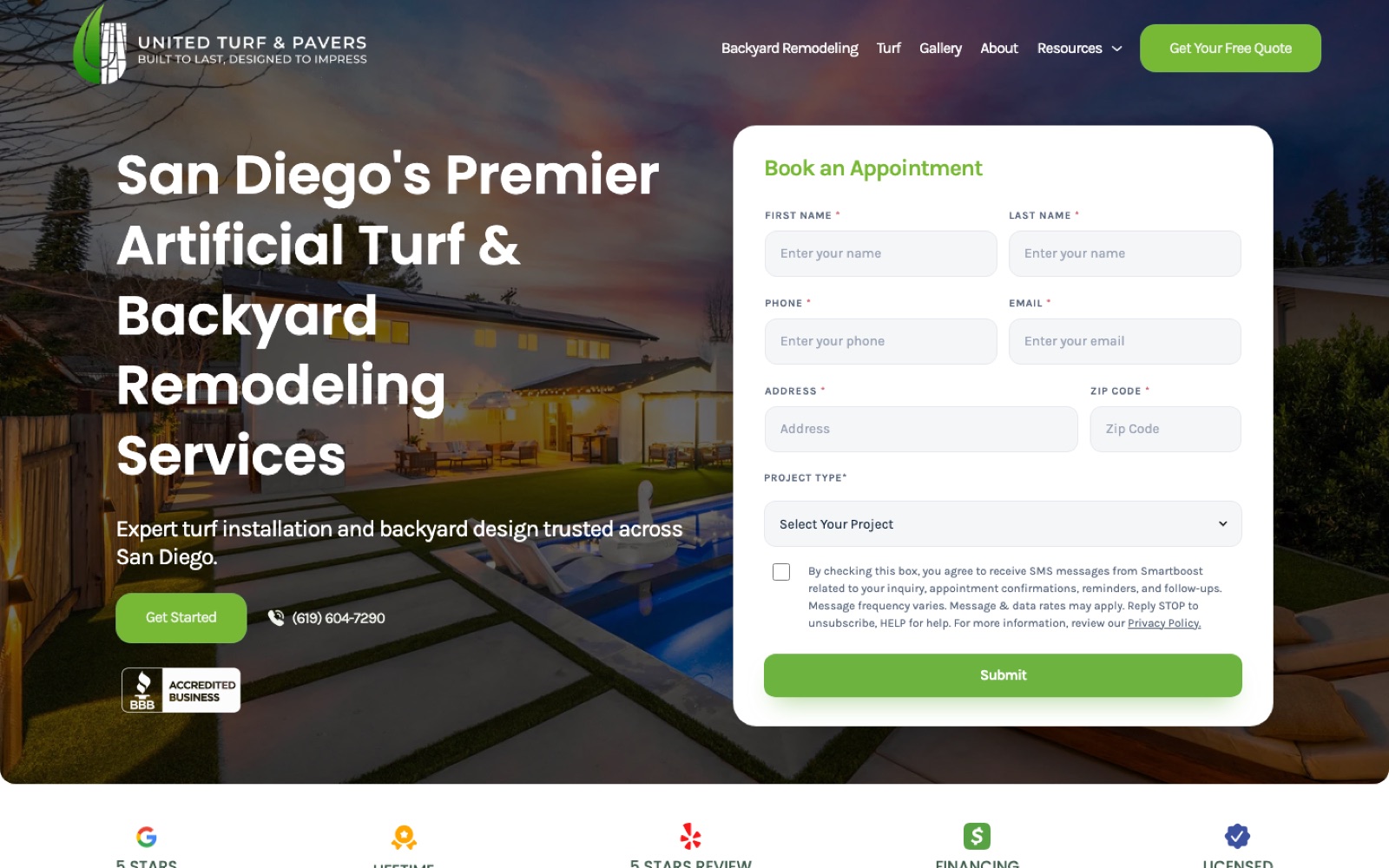 United Turf website homepage