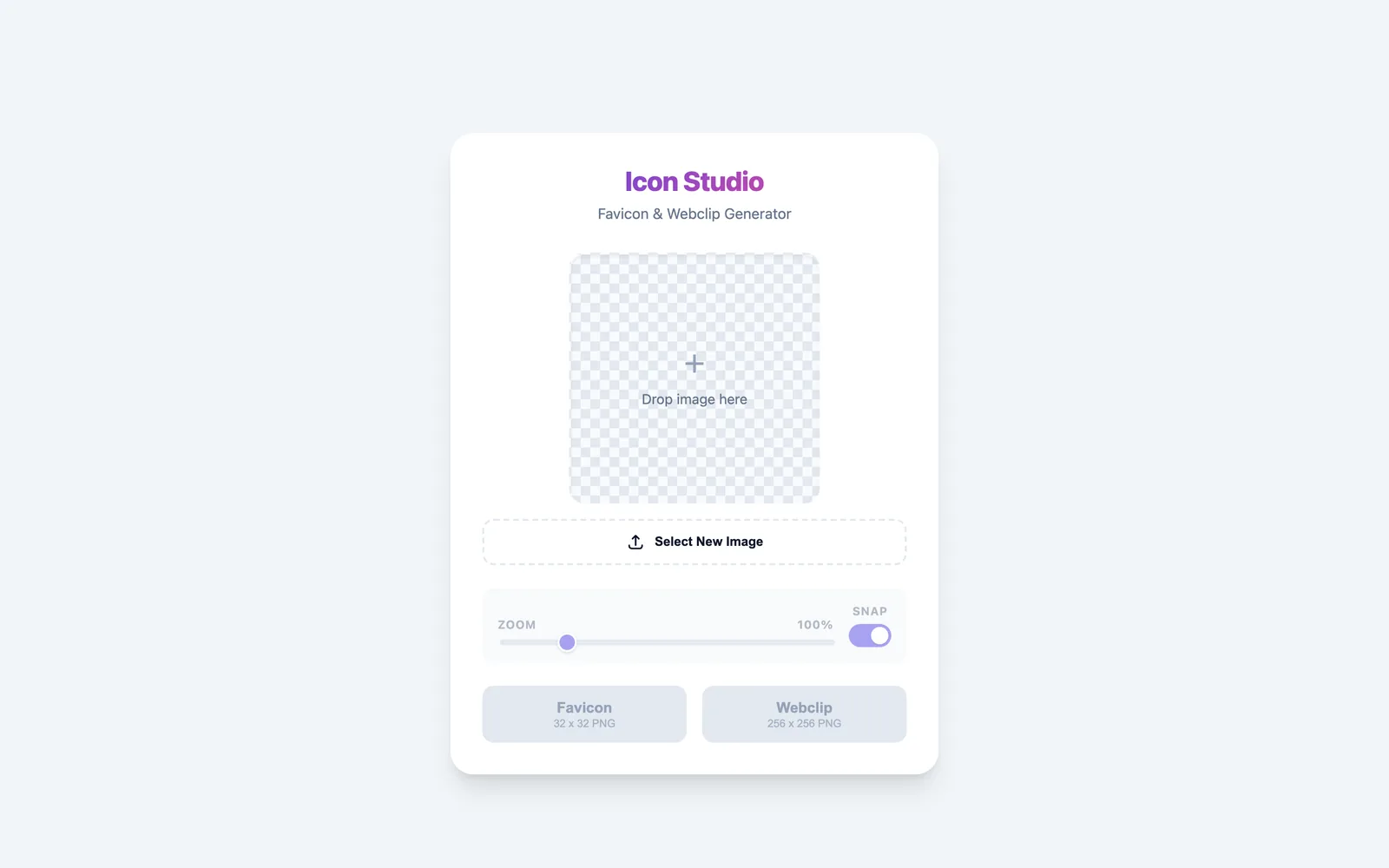 Favicon converter start screen with a drop zone for an image