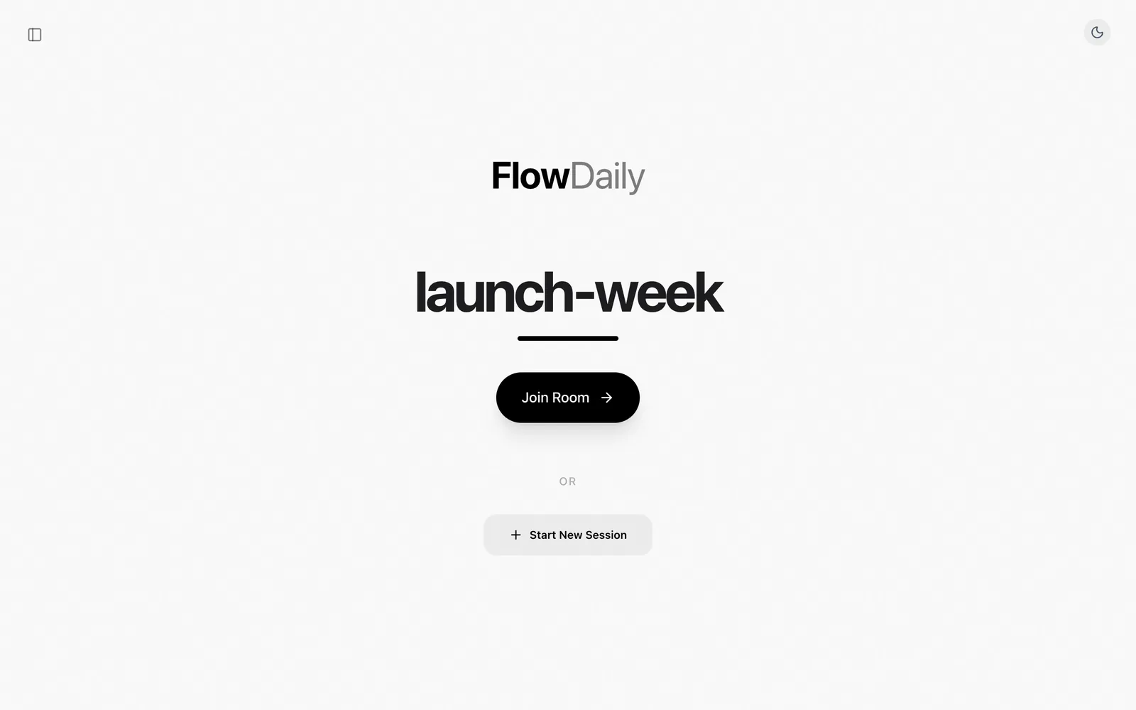 FlowDaily start screen with a room code and a Join Room button